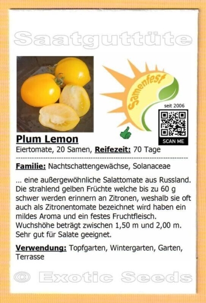 Tomate * Plum Lemon * 20 Samen